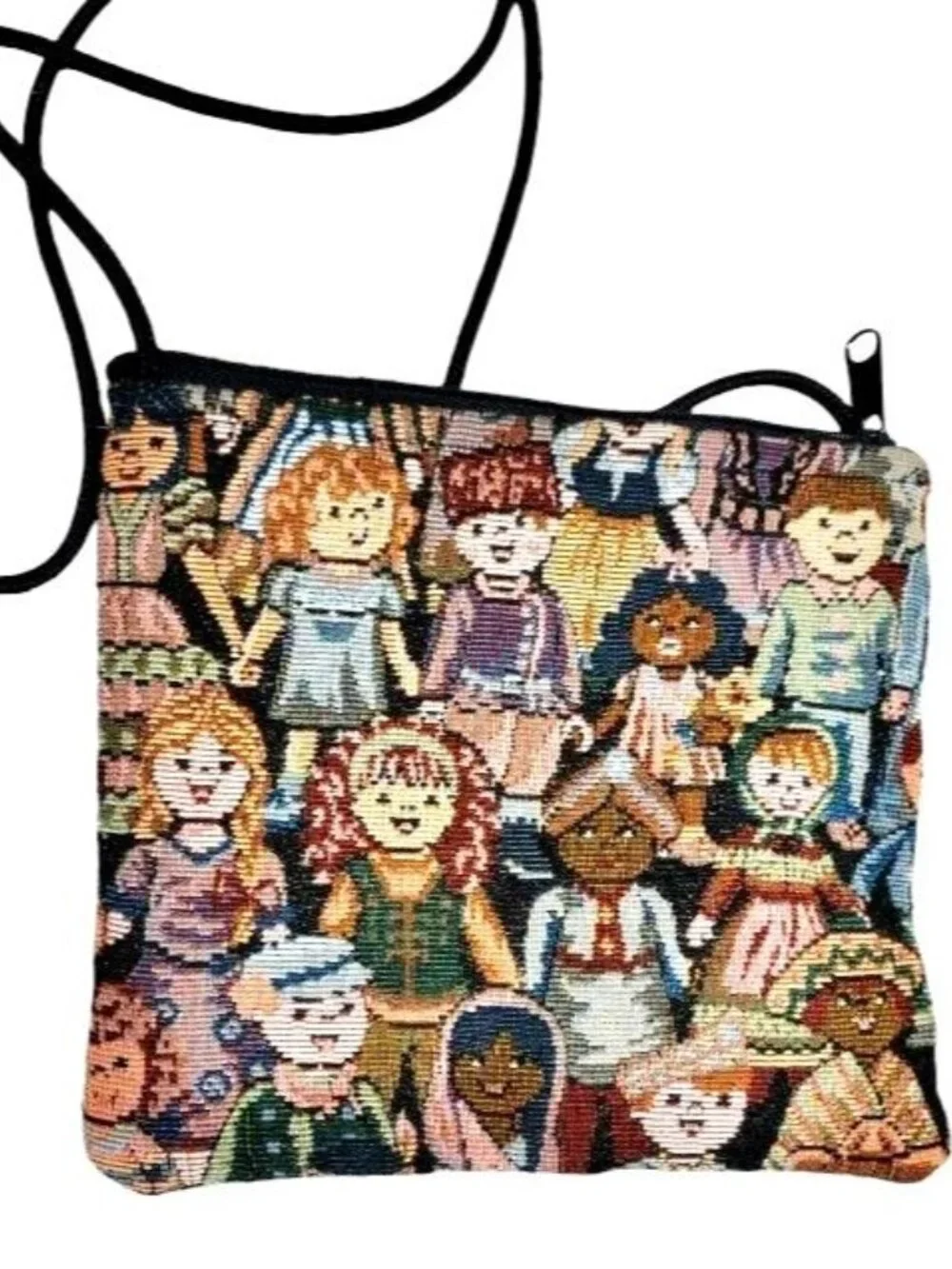 Vintage DANNY K Beverly Hills WORLD OF PEOPLE Cross Body Zip Purse tapestry bag - Picture 3 of 5